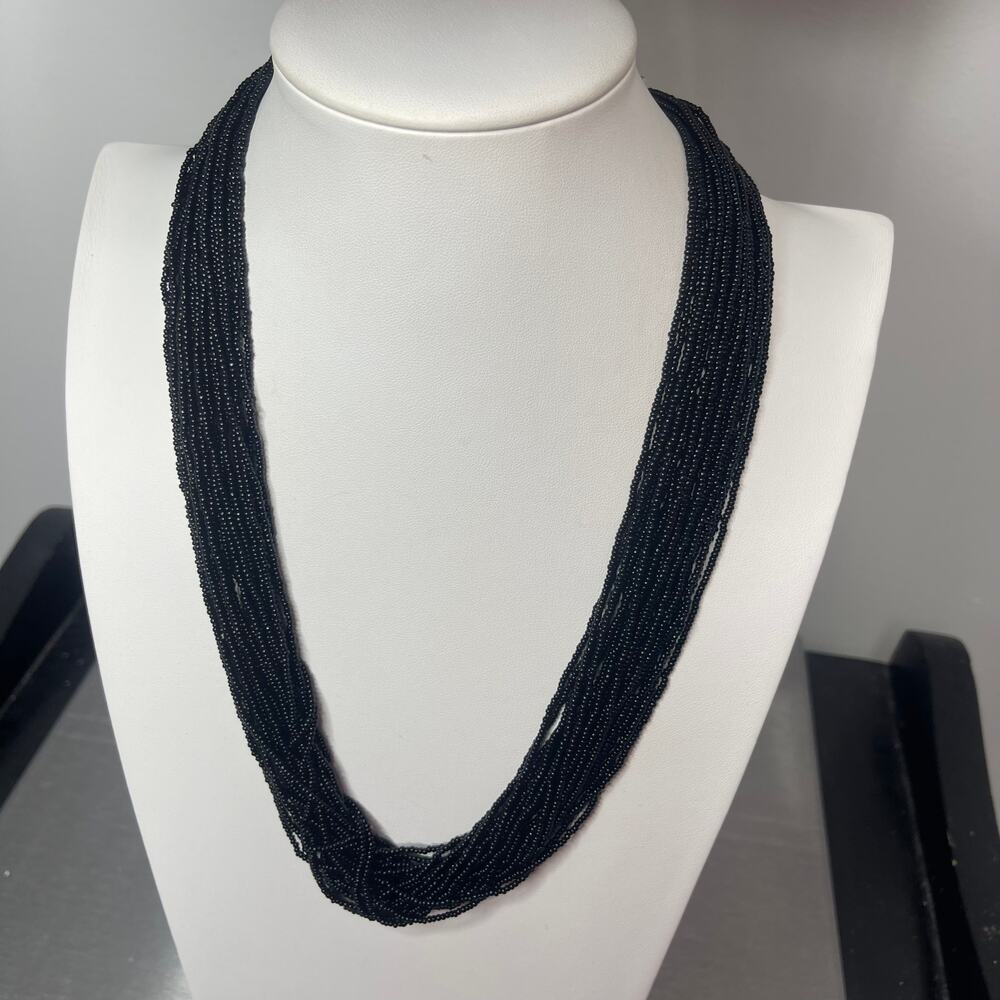 long beaded necklace black micro beads beaded multi strands trendy classic